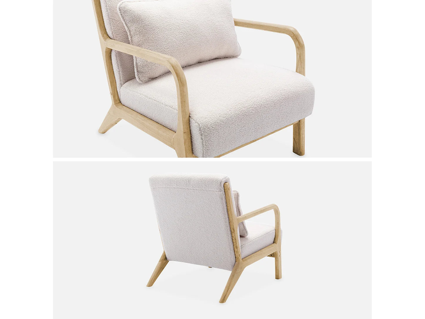 Fauteuil Japandi Bouclette Pieds Compas - Scandinave