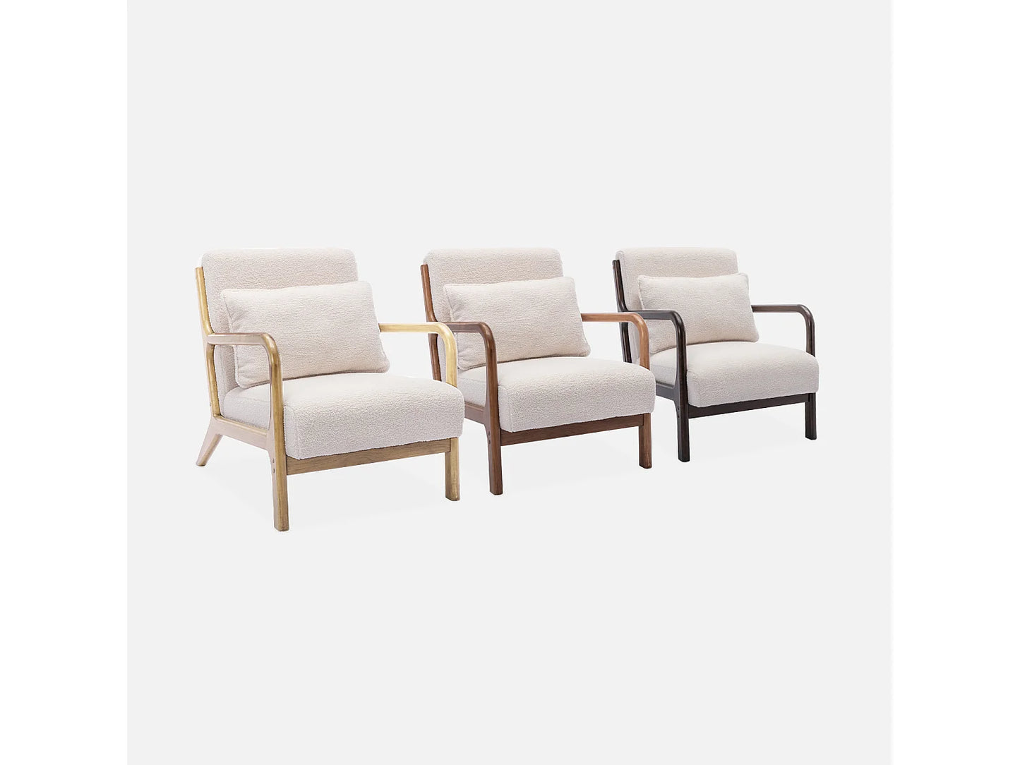 Fauteuil Japandi Bouclette Pieds Compas - Scandinave