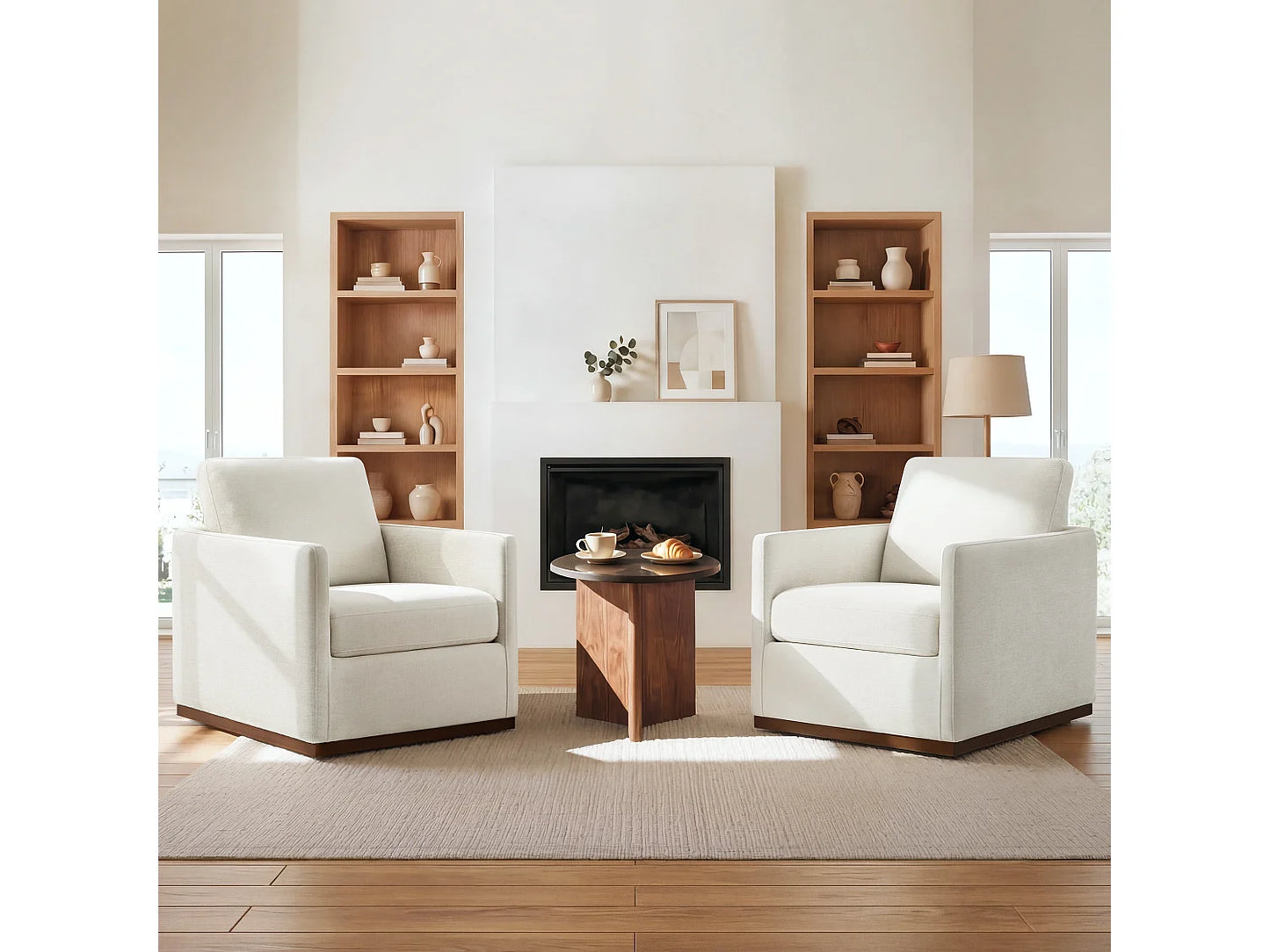 Lot De 2 Fauteuils Japandi Pivotant Cuir - Chita