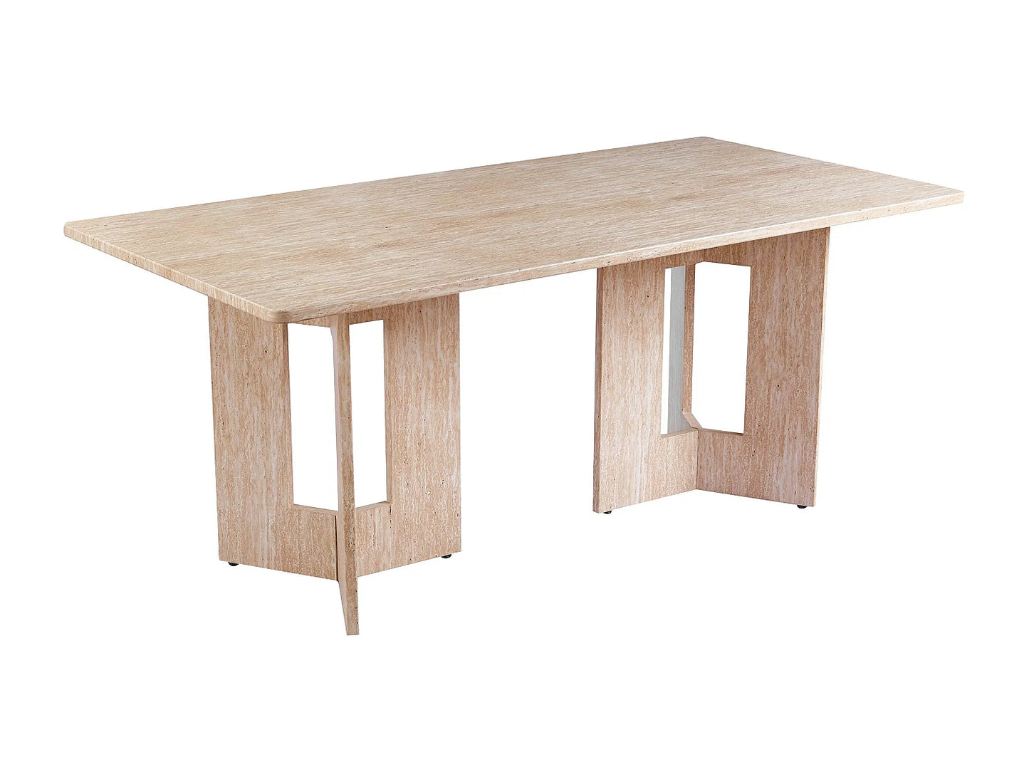 Table Rectangulaire Japandi Effet Travertin Beige - Roselia
