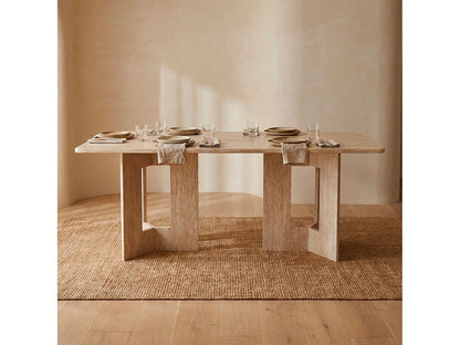 Table Rectangulaire Japandi Effet Travertin Beige - Roselia