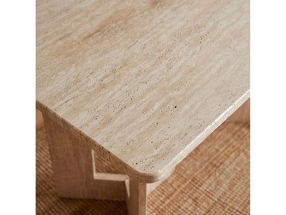 Table Rectangulaire Japandi Effet Travertin Beige - Roselia