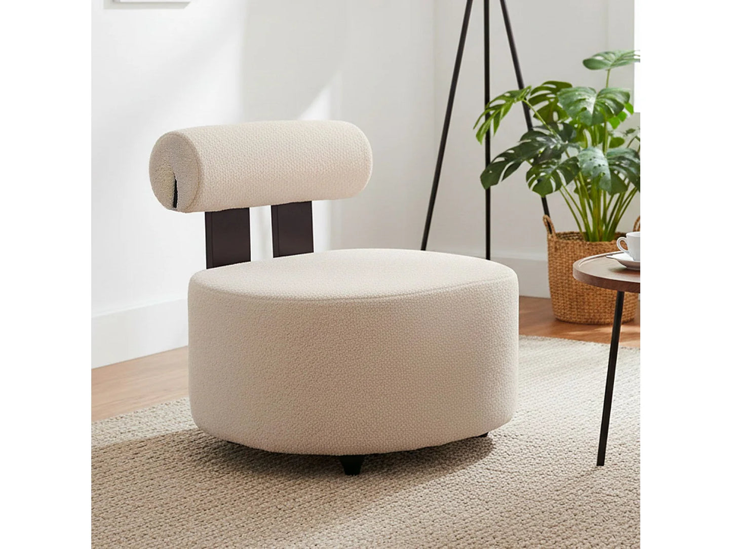 Fauteuil Japandi Design Bois Et Bouclette - Canelo