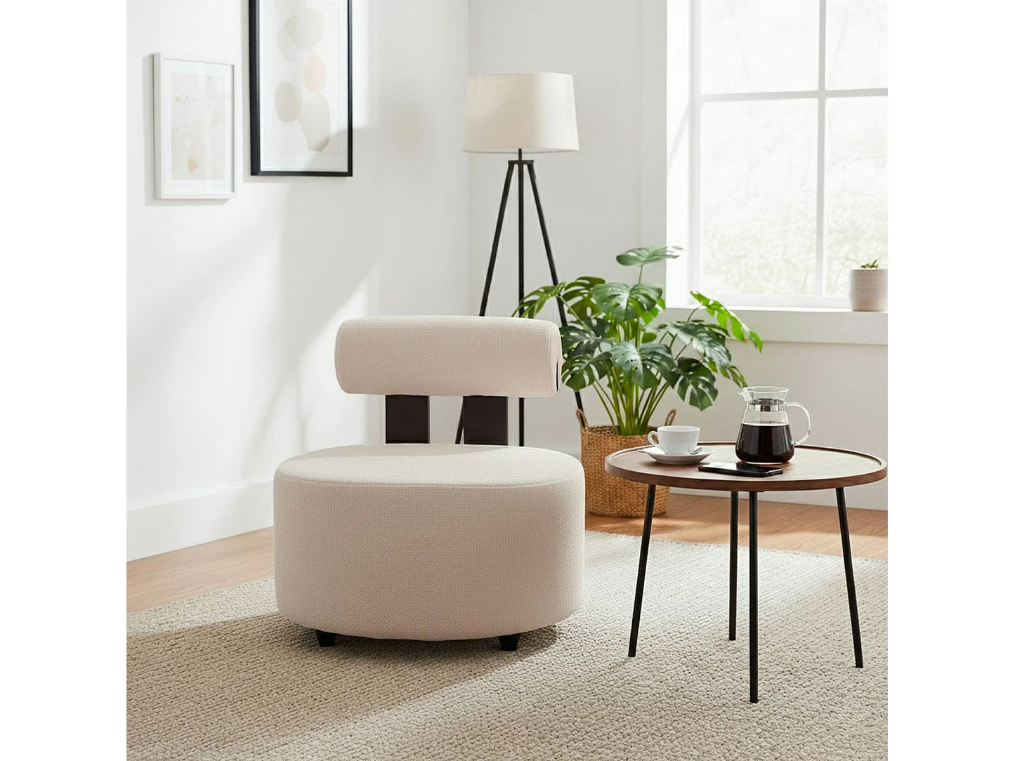 Fauteuil Japandi Design Bois Et Bouclette - Canelo