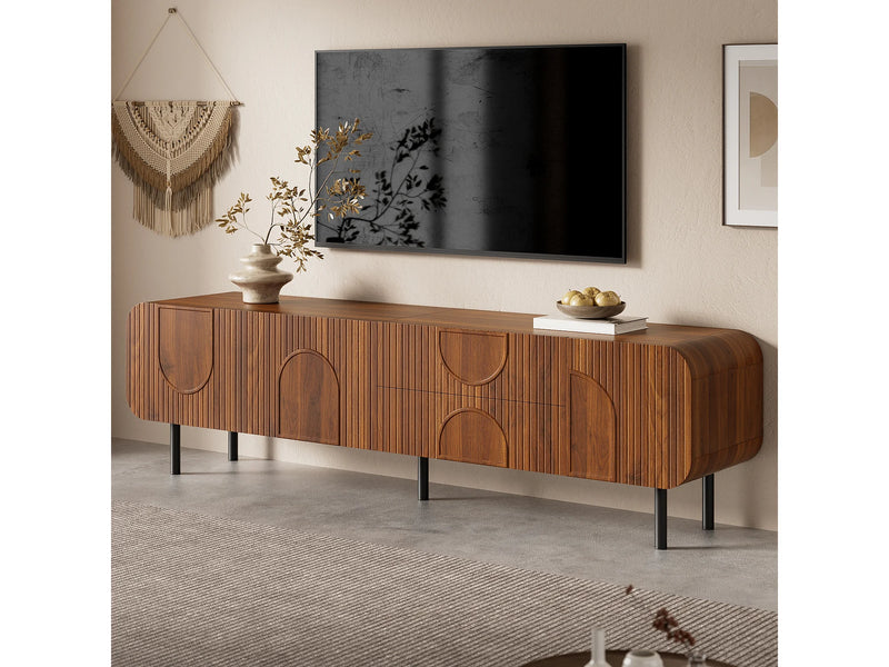 Meuble TV Japandi 3 Portes Et 2 Tiroirs Noyer - 180 CM