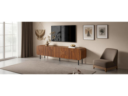 Meuble TV Japandi 3 Portes Et 2 Tiroirs Noyer - 180 CM