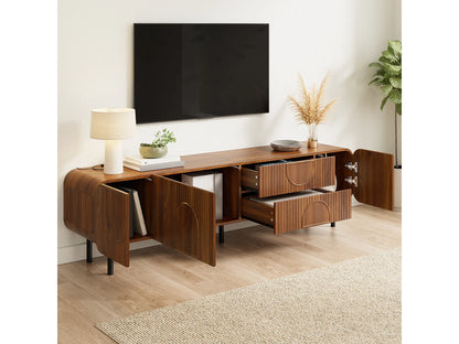 Meuble TV Japandi 3 Portes Et 2 Tiroirs Noyer - 180 CM