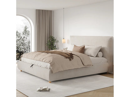 Lit Coffre Japandi Capitonnée Velours Beige - Velours
