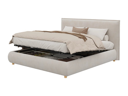 Lit Coffre Japandi Capitonnée Velours Beige - Velours