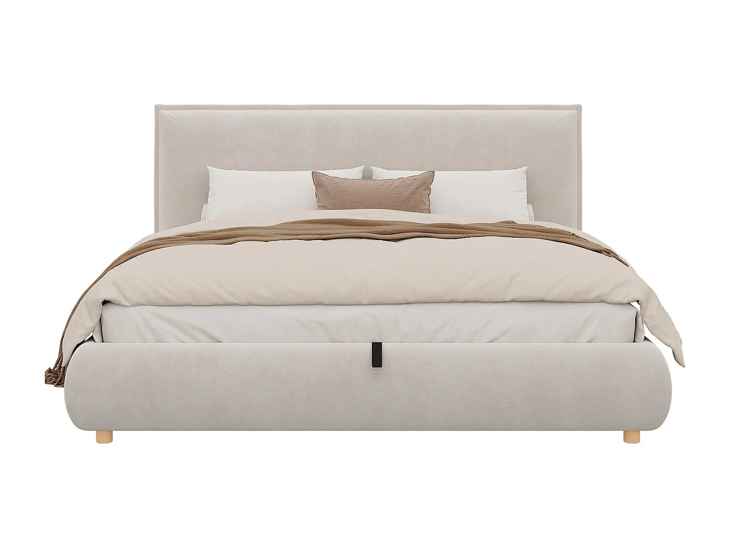 Lit Coffre Japandi Capitonnée Velours Beige - Velours