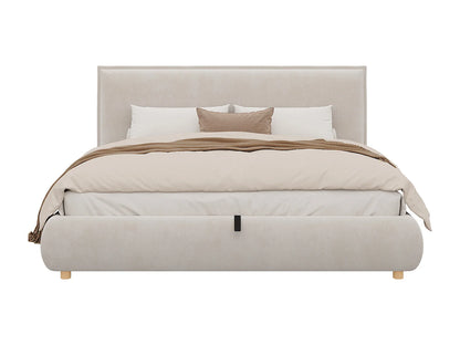 Lit Coffre Japandi Capitonnée Velours Beige - Velours