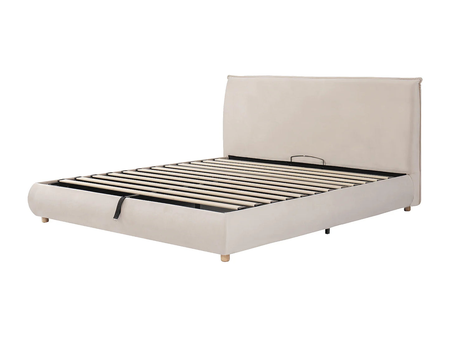 Lit Coffre Japandi Capitonnée Velours Beige - Velours
