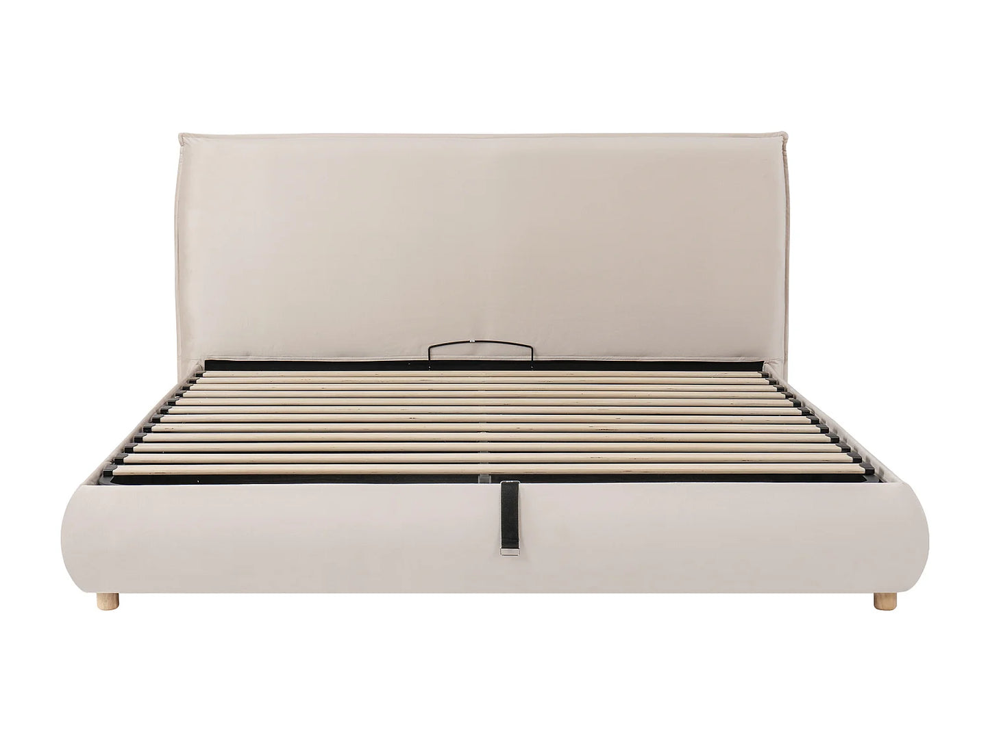 Lit Coffre Japandi Capitonnée Velours Beige - Velours