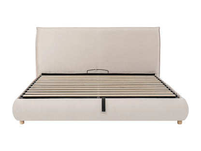 Lit Coffre Japandi Capitonnée Velours Beige - Velours