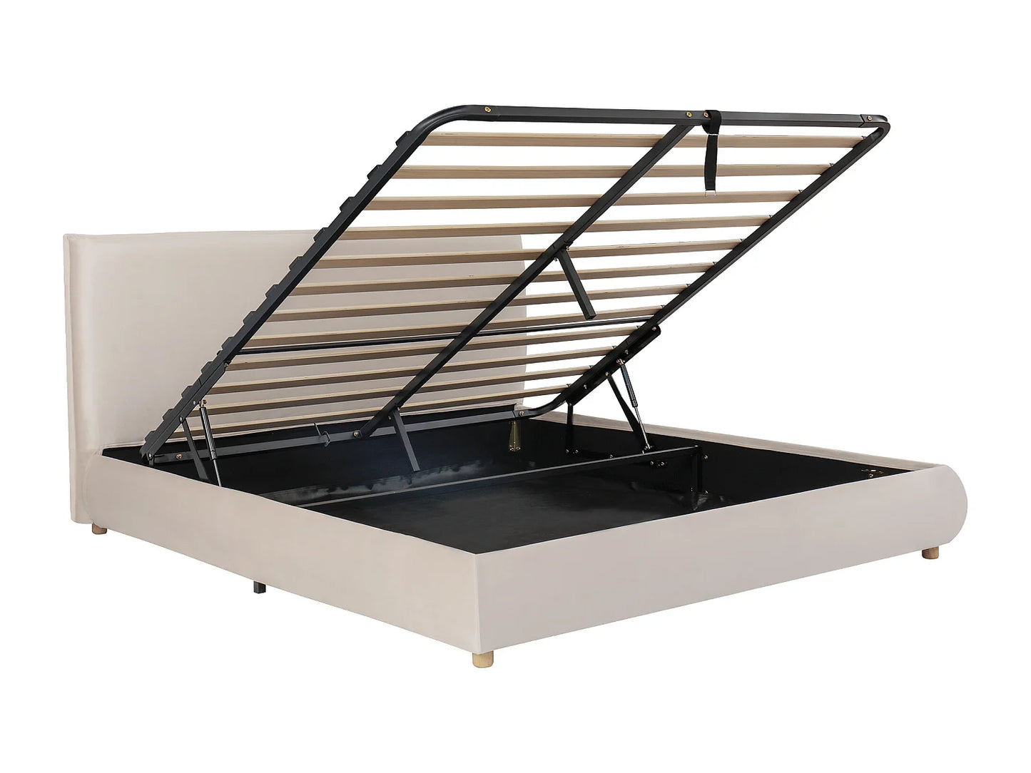 Lit Coffre Japandi Capitonnée Velours Beige - Velours