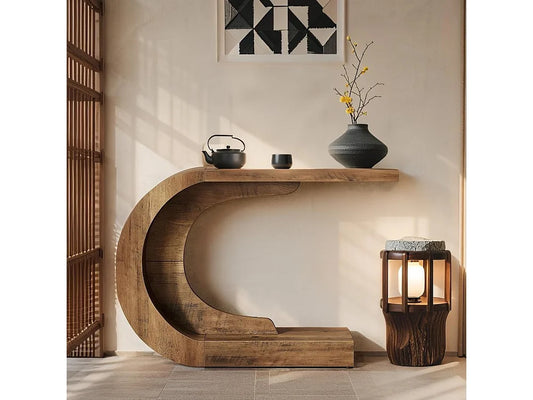 Meuble Console Japandi Bois Marron - Unique