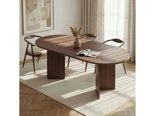 Table Ovale Japandi Extensible Effet Noyer - Marfa