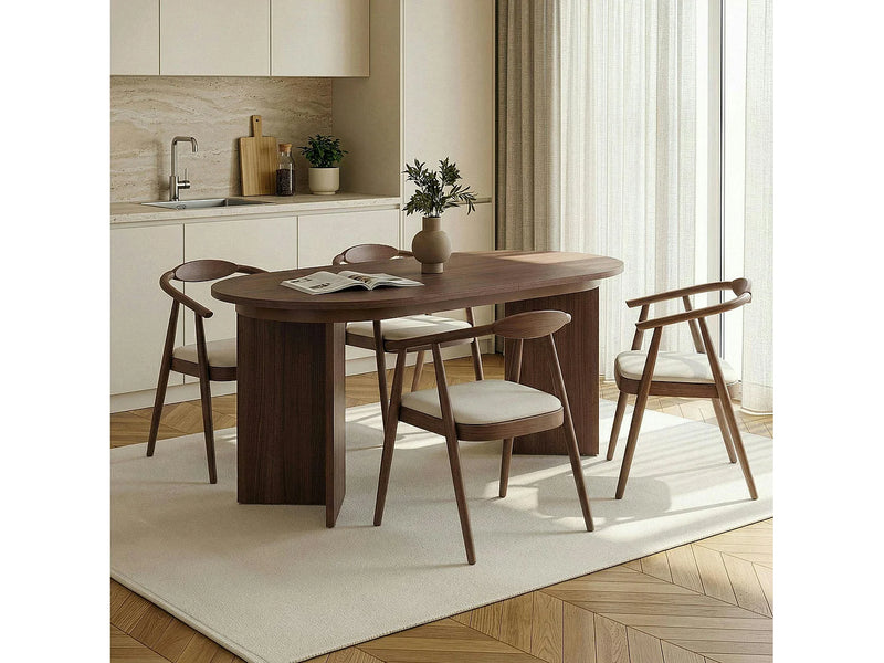 Table Ovale Japandi Extensible Effet Noyer - Marfa