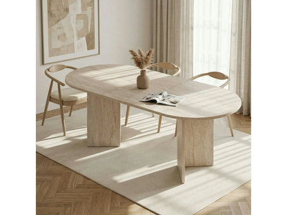 Table Ovale Japandi Extensible Effet Travertin - Marfa