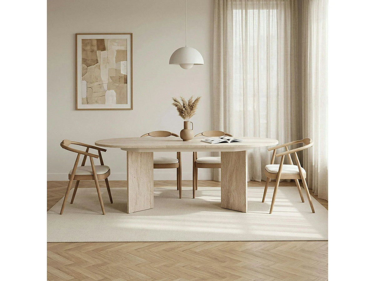 Table Ovale Japandi Extensible Effet Travertin - Marfa