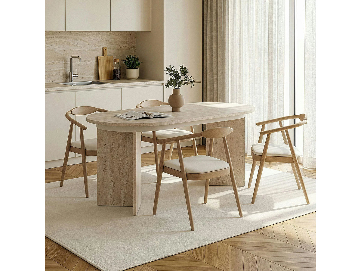 Table Ovale Japandi Extensible Effet Travertin - Marfa