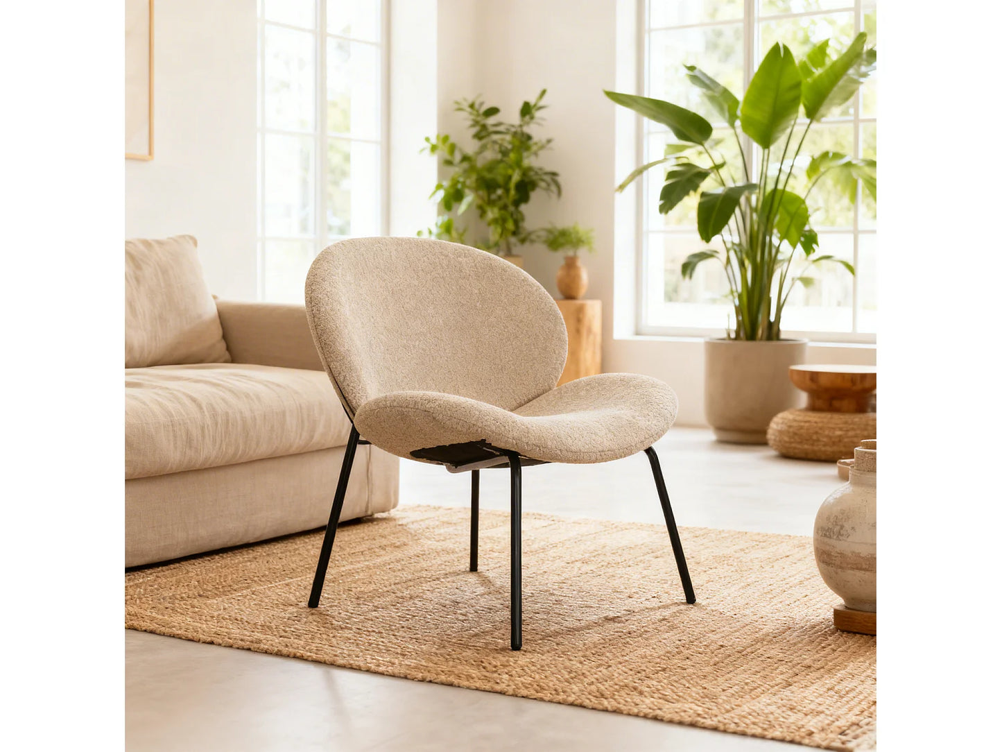 Fauteuil Japandi Tissu Beige Chiné - Sacha