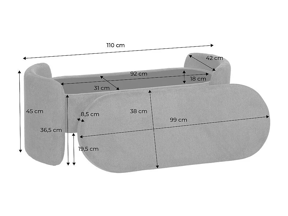 Banc Coffre Japandi Tissu Rouille - Kalo