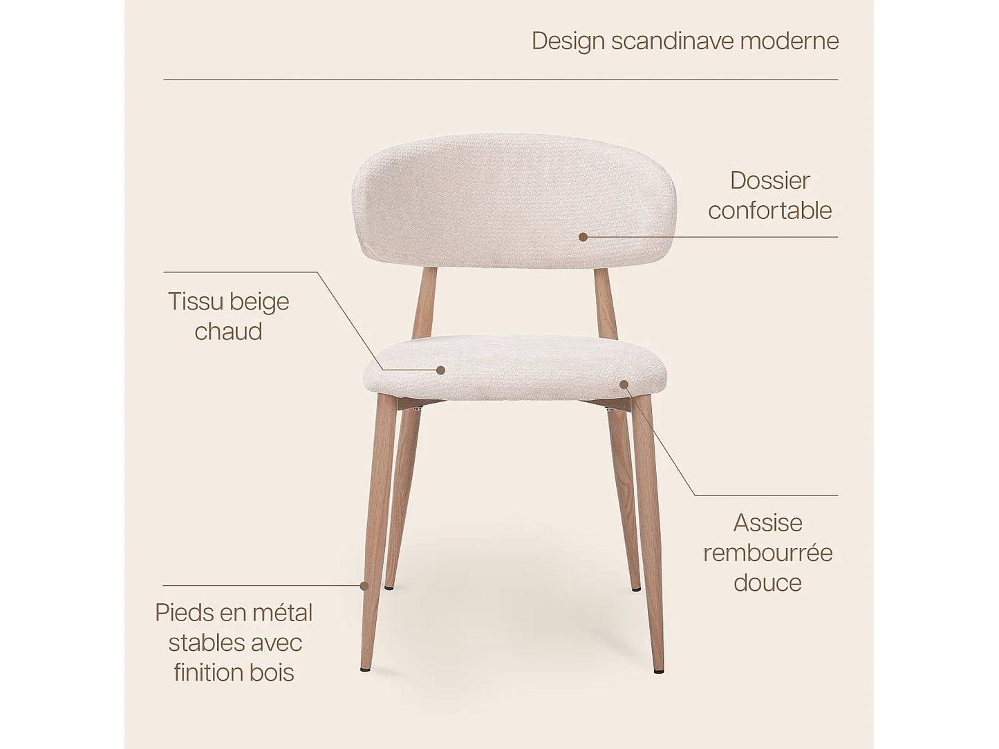 Lot 2 Chaises Japandi Tissu Effet Chêne - Lea