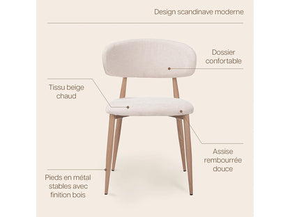 Lot 2 Chaises Japandi Tissu Effet Chêne - Lea