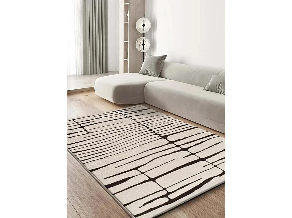 Tapis Japandi Moderne Blanc Noir - Rétro