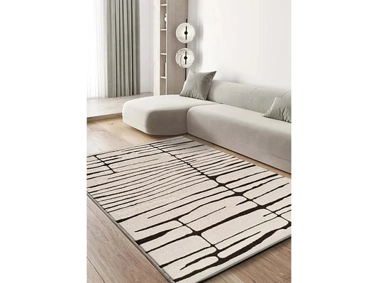 Tapis Japandi Moderne Blanc Noir - Rétro