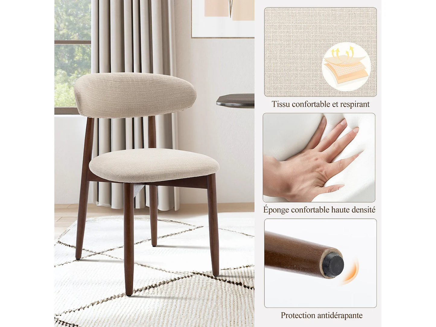 Lot De 6 Chaises Japandi Dossier Incurvé Beige - Smartue