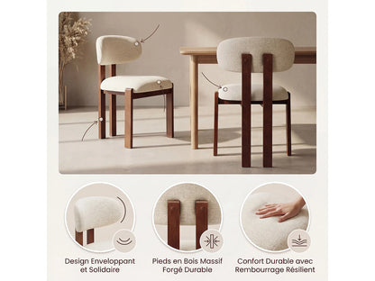 Chaise Japandi Chenille Beige Pieds Noyer - Smartue