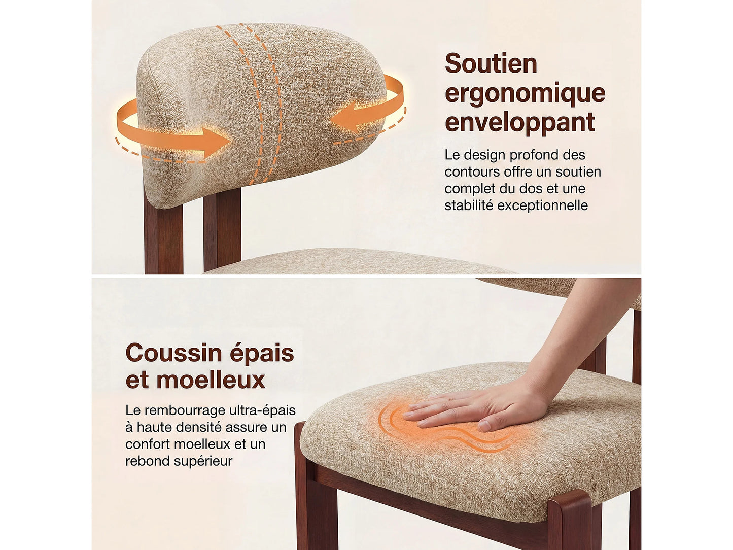 Lot 2 Chaises Japandi Chenille Camel Noyer - Smartue