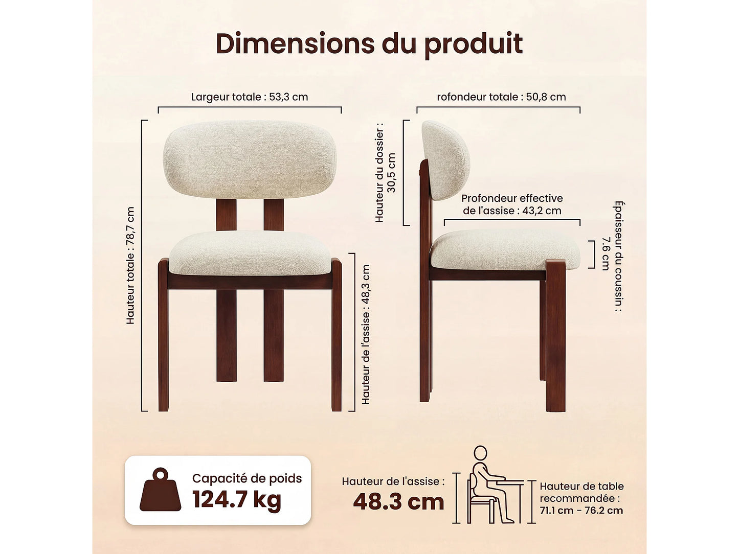 Chaise Japandi Chenille Beige Pieds Noyer - Smartue