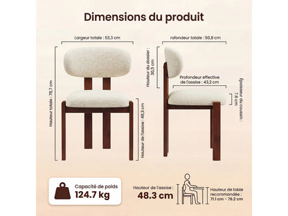 Chaise Japandi Chenille Beige Pieds Noyer - Smartue