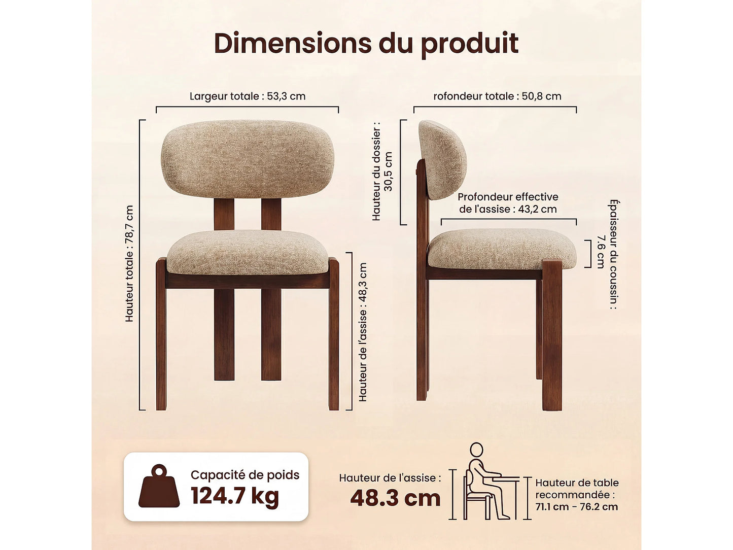 Lot 2 Chaises Japandi Chenille Camel Noyer - Smartue