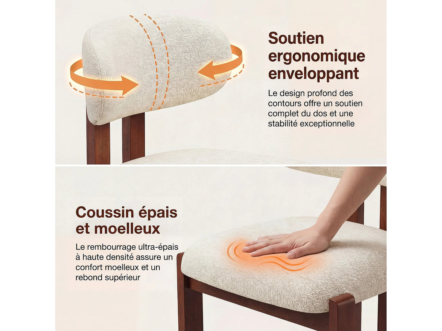 Chaise Japandi Chenille Beige Pieds Noyer - Smartue