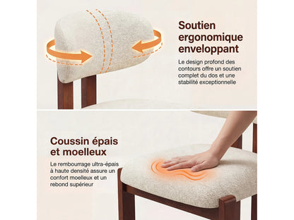 Chaise Japandi Chenille Beige Pieds Noyer - Smartue