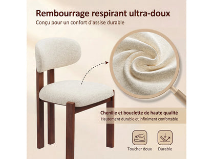 Chaise Japandi Chenille Beige Pieds Noyer - Smartue