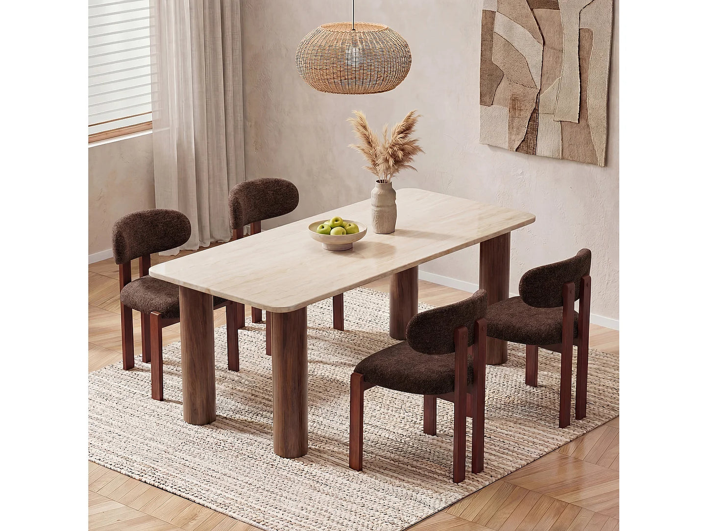 Chaise Japandi Chenille Marron Pieds Hévéa - Smartue