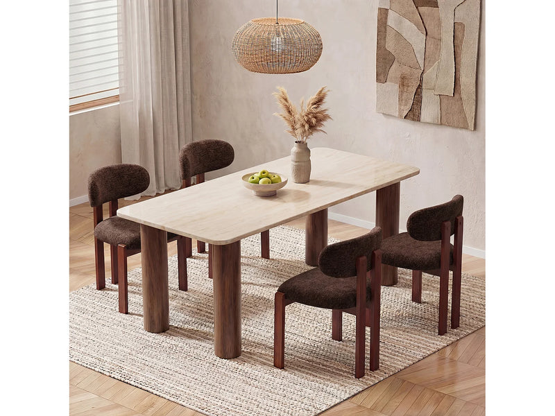 Chaise Japandi Chenille Marron Pieds Hévéa - Smartue