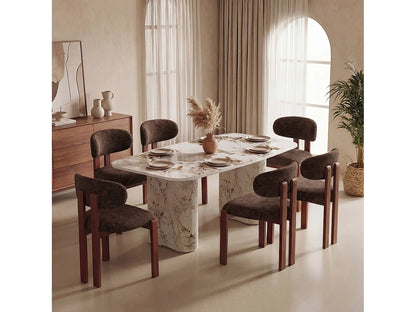 Chaise Japandi Chenille Marron Pieds Hévéa - Smartue