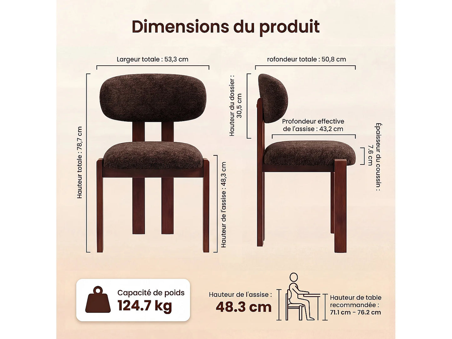 Chaise Japandi Chenille Marron Pieds Hévéa - Smartue
