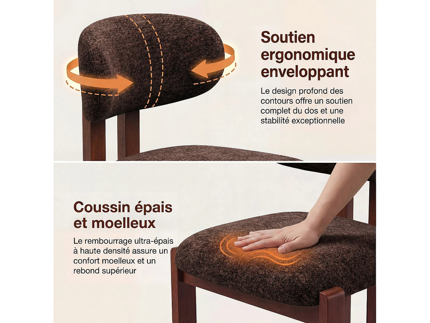 Chaise Japandi Chenille Marron Pieds Hévéa - Smartue