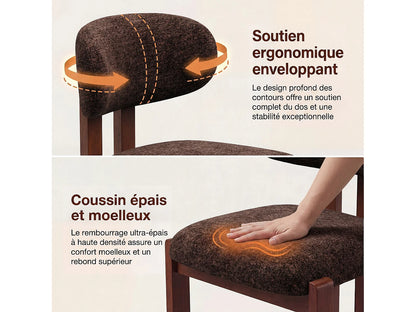Chaise Japandi Chenille Marron Pieds Hévéa - Smartue
