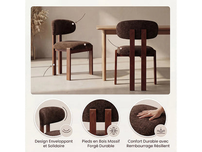 Chaise Japandi Chenille Marron Pieds Hévéa - Smartue