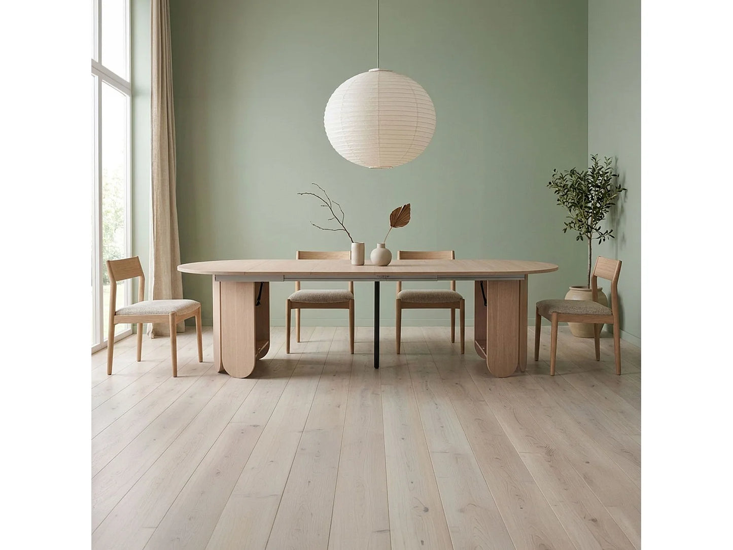 Table Ronde Japandi Extensible Bois Clair - Tulipa