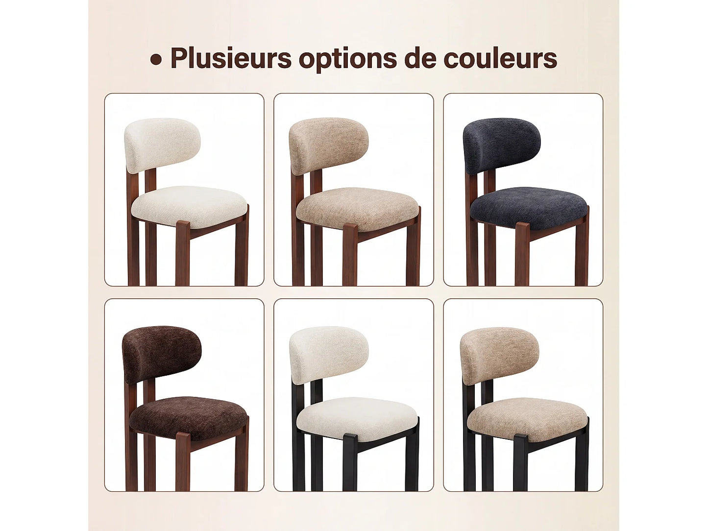Chaise Japandi Chenille Marron Pieds Hévéa - Smartue