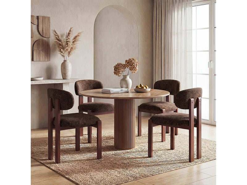 Chaise Japandi Chenille Marron Pieds Hévéa - Smartue